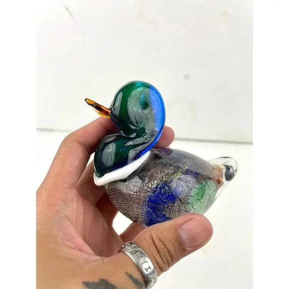 VTG Hand Blown Murano Glass Duck Paperweight Sparkle - Picture 11 of 16